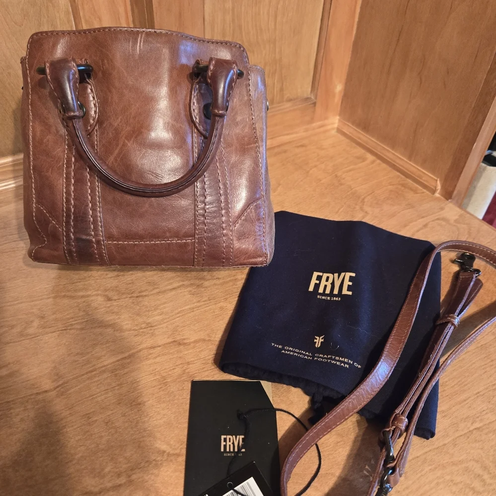 Frye Brown Leather Melissa Mini Tote with Vintage Finish